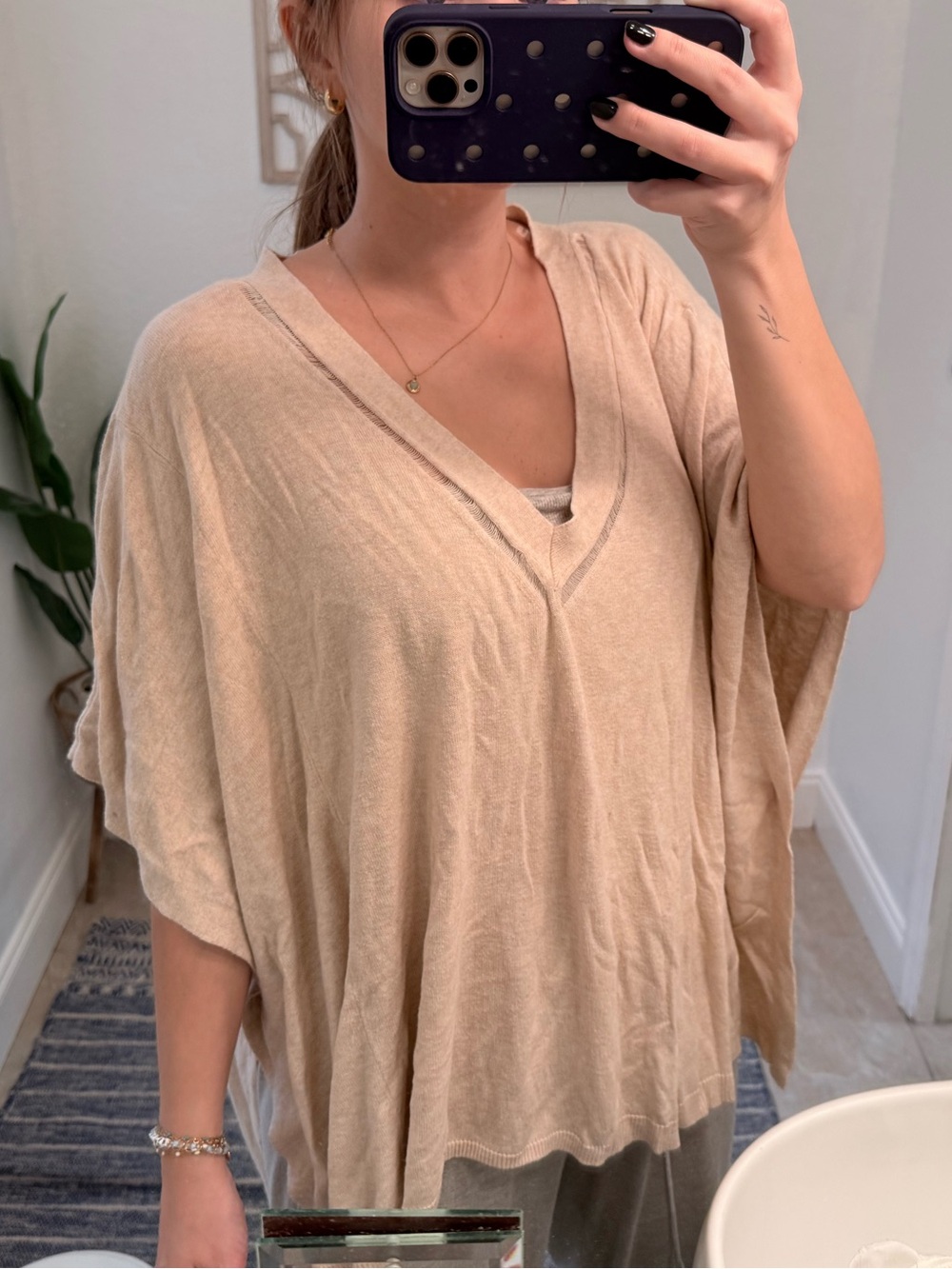 a new day Beige V-Neck Lightweight Poncho Tunic